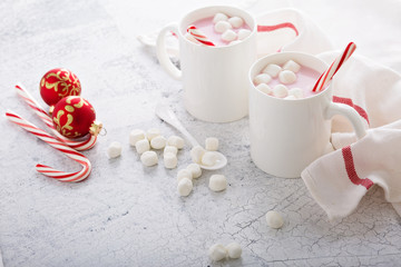 Peppermint hot chocolate with candy canes