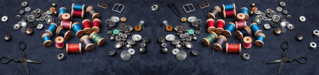 banner with many set of threads and buttons