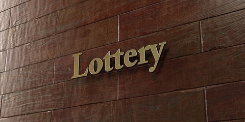 Lottery - Bronze plaque mounted on maple wood wall  - 3D rendered royalty free stock picture. This image can be used for an online website banner ad or a print postcard.