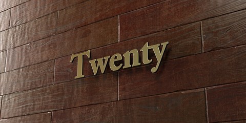 Twenty - Bronze plaque mounted on maple wood wall  - 3D rendered royalty free stock picture. This image can be used for an online website banner ad or a print postcard.