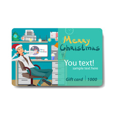 The manager in the office decorated for Christmas. Sale discount