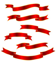 Obraz premium Red gold ribbon collection. Vector illustration isolated on white background.