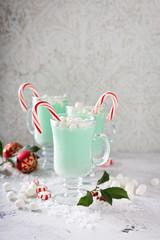 Green peppermint hot chocolate with marshmallows