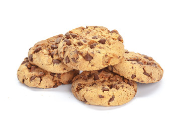 Chocolate chip cookie on white