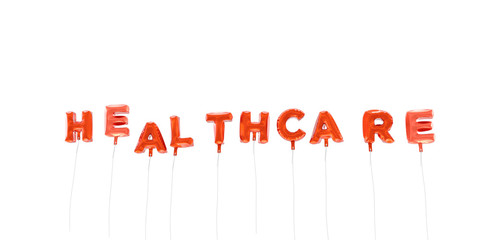 HEALTHCARE - word made from red foil balloons - 3D rendered.  Can be used for an online banner ad or a print postcard.