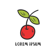 Vector hand drawn cartoon red cherry