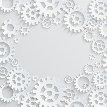 Vector gears and cogs grey background with place in the center