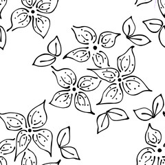 Seamless vector hand drawn seamless floral  pattern. Background with flowers, leaves. Decorative graphic vector drawn illustration. Line drawing