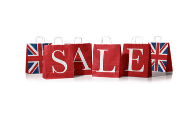 Sales bag. Flag of the united kingdom on shopping bags.