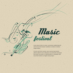 Music. Notes, lines, trumpet.