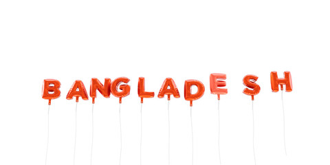 BANGLADESH - word made from red foil balloons - 3D rendered.  Can be used for an online banner ad or a print postcard.