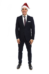 handsome man in a suit with christmas hat