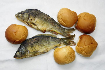 The five loaves, and the two fishes.