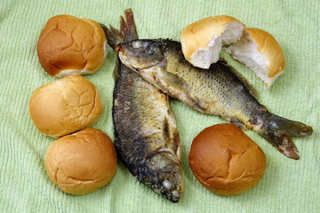 The five loaves, and the two fishes.