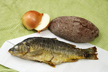 Fish, bread and onions.