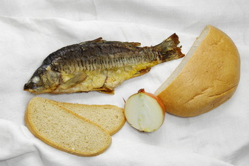 Fish, bread and onions.