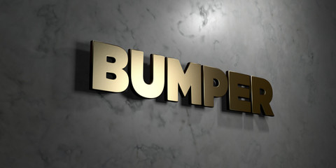 Bumper - Gold sign mounted on glossy marble wall  - 3D rendered royalty free stock illustration. This image can be used for an online website banner ad or a print postcard.