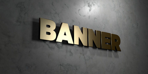 Banner - Gold sign mounted on glossy marble wall  - 3D rendered royalty free stock illustration. This image can be used for an online website banner ad or a print postcard.