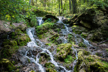 rocky waterfall in summer
