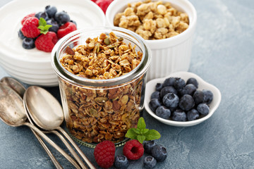 Homemade granola in glass jar