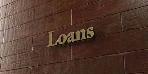 Loans - Bronze plaque mounted on maple wood wall  - 3D rendered royalty free stock picture. This image can be used for an online website banner ad or a print postcard.