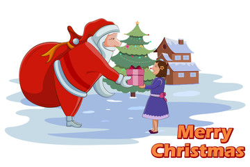 Santa Claus giving Christmas gift to girl