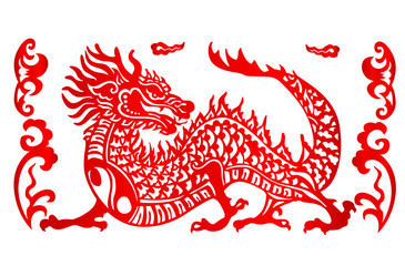 Zodiac Sign for Year of Dragon, The Chinese traditional paper-cut art - 127375433