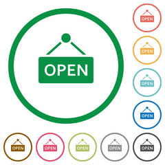 Open sign flat icons with outlines