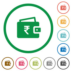Indian Rupee wallet flat icons with outlines