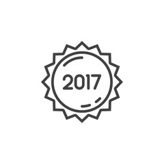 2017 year label, sticker line icon, outline vector sign, linear pictogram isolated on white. logo illustration