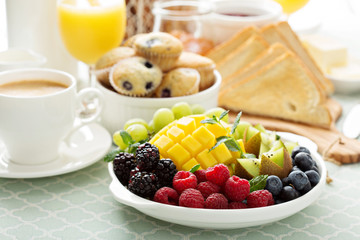 Fresh and bright continental breakfast table