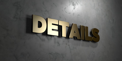 Details - Gold sign mounted on glossy marble wall  - 3D rendered royalty free stock illustration. This image can be used for an online website banner ad or a print postcard.