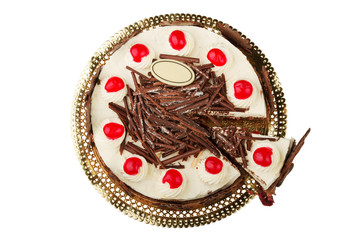 Chocolate pie with a fresh cherry