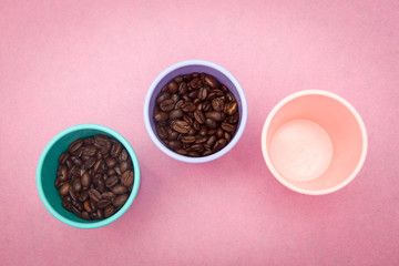 coffee beans on pink backgrounds