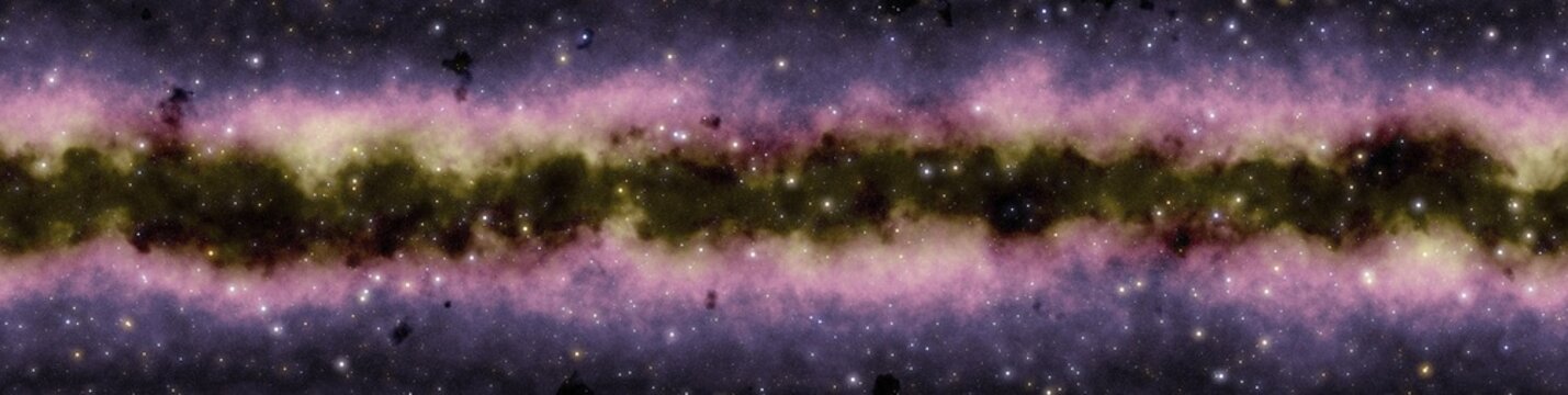 Fototapeta Milky Way galaxy, panoramic view, digital art illustration work.