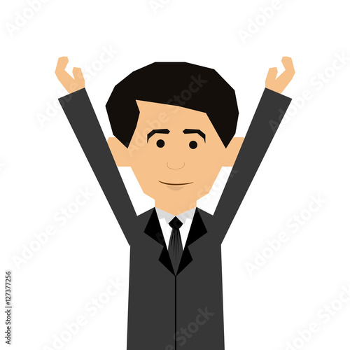 "man wearing suit with arms raised cartoon icon image vector