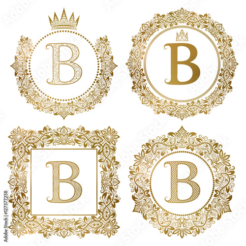 "Golden Letter B Vintage Monograms Set. Heraldic Coats Of Arms, Round ...