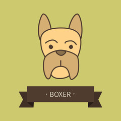 Boxer breed dog for logo design. Vector colored hand drawn dog head