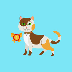 Cat win an award on blue background vector illustration