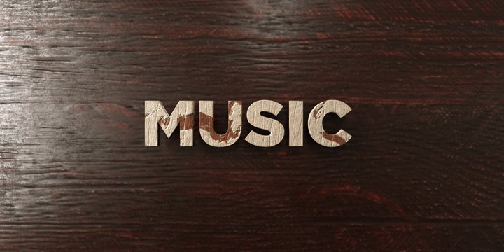 Music - grungy wooden headline on Maple  - 3D rendered royalty free stock image. This image can be used for an online website banner ad or a print postcard.