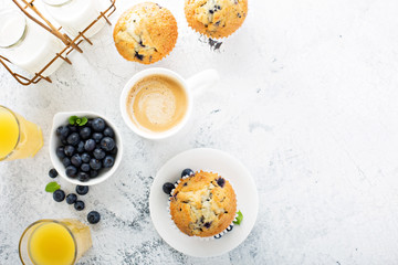 Bright and airy breakfast with blueberry muffin