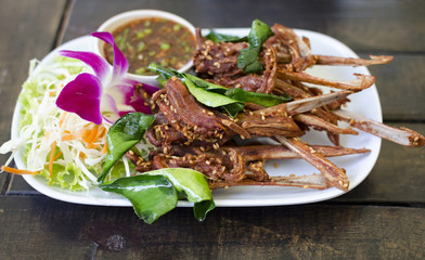 thai land food fried duck mouth