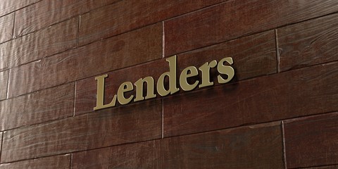Lenders - Bronze plaque mounted on maple wood wall  - 3D rendered royalty free stock picture. This image can be used for an online website banner ad or a print postcard.