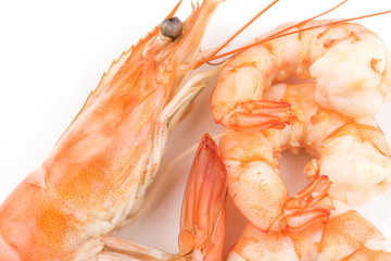 FoodShrimps. Prawns isolated on a White Background .Seafood