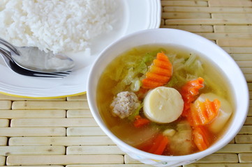 boiled Chinese cabbage and egg tofu soup eat with rice low fat meal