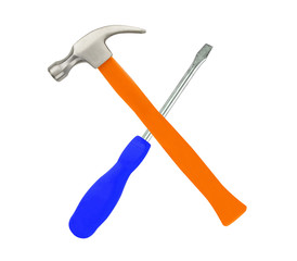 Screwdriver and Hammer isolated on white background