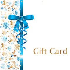 Festive gift voucher with winter elements in blue and gold