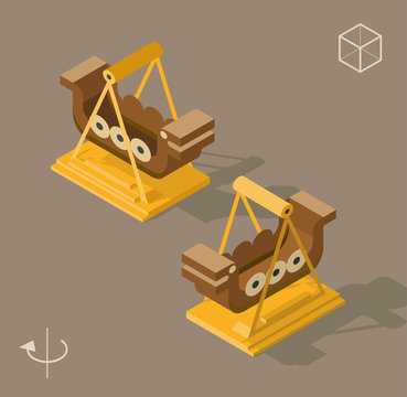 Set of Isolated Isometric Minimal City Elements. Viking Ride with Shadows on Dark Background.