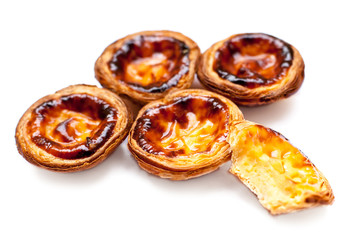 Pastel de Belem - Portuguese egg tart pastry isolated on white b