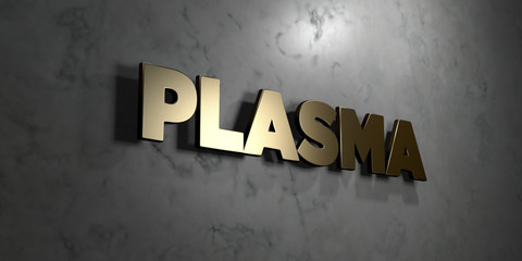Plasma - Gold sign mounted on glossy marble wall  - 3D rendered royalty free stock illustration. This image can be used for an online website banner ad or a print postcard.
